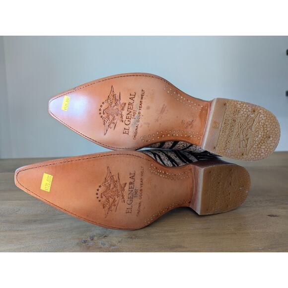 El General Cowboy Boots Mens Size 8 Stingray Lizard Zebra Stripe Pointed Toe - Picture 3 of 4